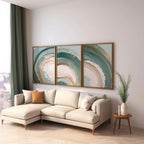 Swirl abstract teal green wall art set of 3 – modern brushstroke triptych for contemporary interiors, unframed