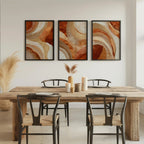 Terracotta gold arc abstract wall art set of 3 – earthy modern arches in warm orange and gold, White frame