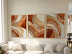 Terracotta gold arc abstract wall art set of 3 – earthy modern arches in warm orange and gold, Dark Wood frame