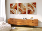 Terracotta gold arc abstract wall art set of 3 – earthy modern arches in warm orange and gold, Natural Wood frame