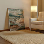 Textured neutral landscape wall art – abstract earth tone composition in sage green and beige, Natural Wood frame