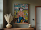 Vintage cowgirl oil painting wall art – 1950s western ranch woman portrait in warm earthy tones, unframed