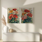 Vintage poppy botanical illustration cottage garden wall art set of 2 unframed 12x12 inch 30x30 cm