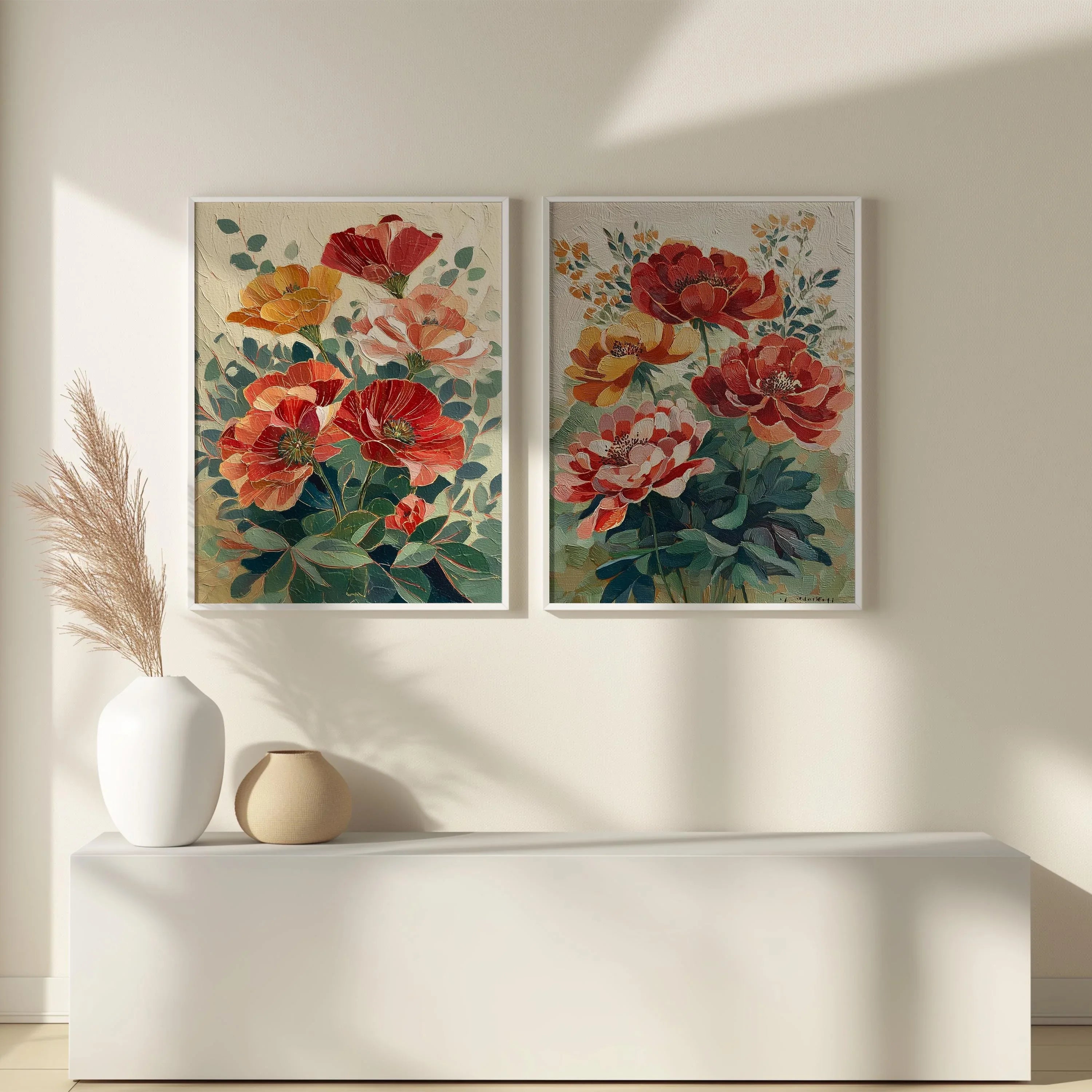 Vintage poppy botanical illustration cottage garden wall art set of 2 unframed 12x12 inch 30x30 cm