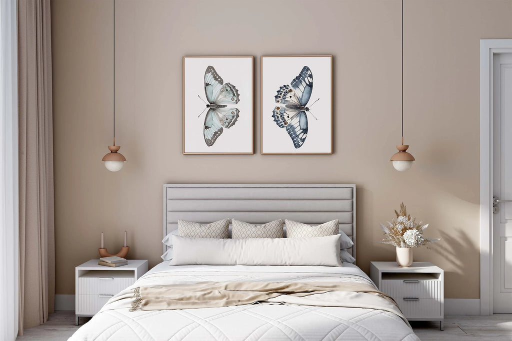 Watercolor butterflies handpainted wall art set of 2 for bedroom living room in black frame 12x12...