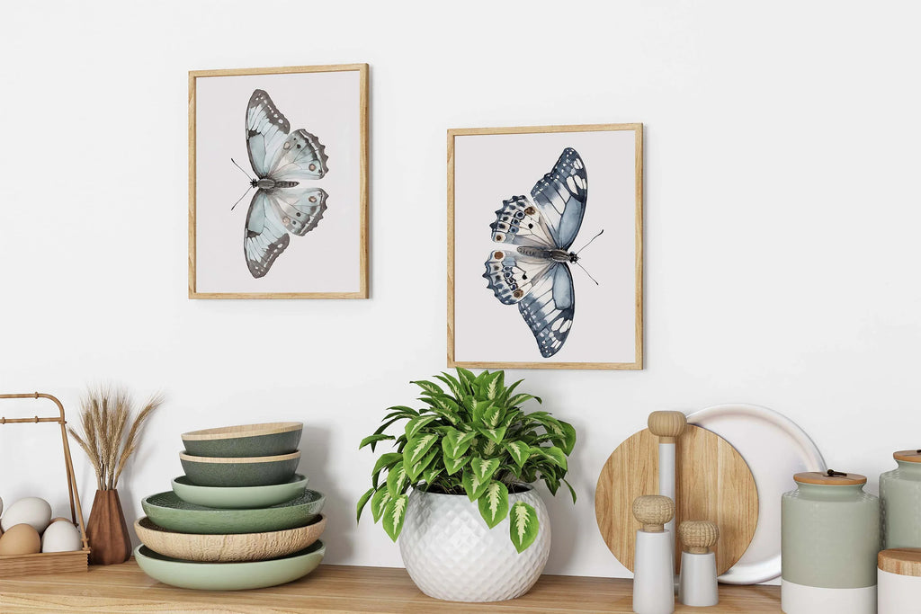 Watercolor butterflies handpainted wall art set of 2 for bedroom living room in dark wood frame 1...