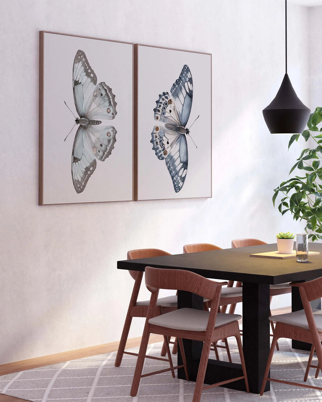 Watercolor butterflies handpainted wall art set of 2 for bedroom living room in white frame 12x12...