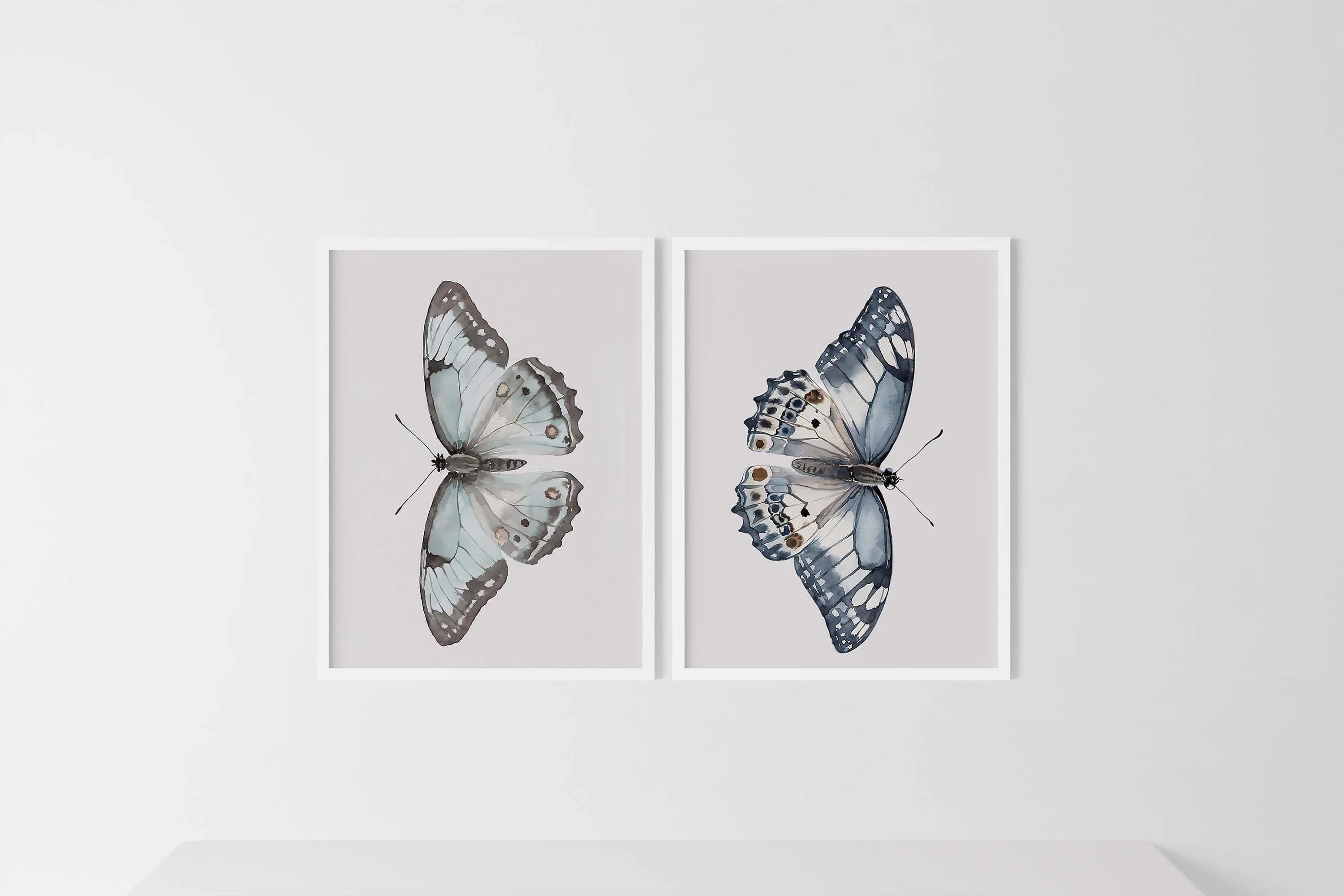Watercolor butterflies handpainted wall art set of 2 for bedroom living room in dark wood frame 1...