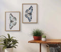 Watercolor butterflies handpainted wall art set of 2 for bedroom living room in natural wood fram...