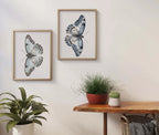 Watercolor butterflies handpainted wall art set of 2 for bedroom living room in natural wood fram...