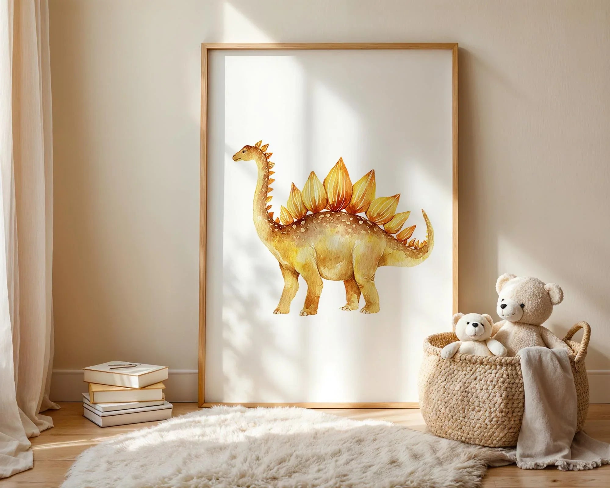 Watercolor dinosaur nursery wall art set of 3 kids room decor in white frame 12x12 inch 30x30 cm