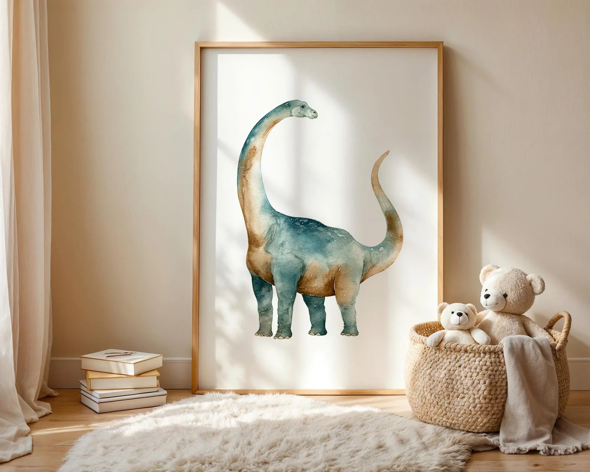 Watercolor dinosaur nursery wall art set of 3 kids room decor in black frame 12x18 inch 30x45 cm