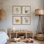 Watercolor dinosaur nursery wall art set of 4 dino decor boys playroom in black frame 12x12 inch ...