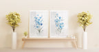 Watercolor forget-me-not blue flowers bedroom wall art unframed 12x12 inch 30x30 cm