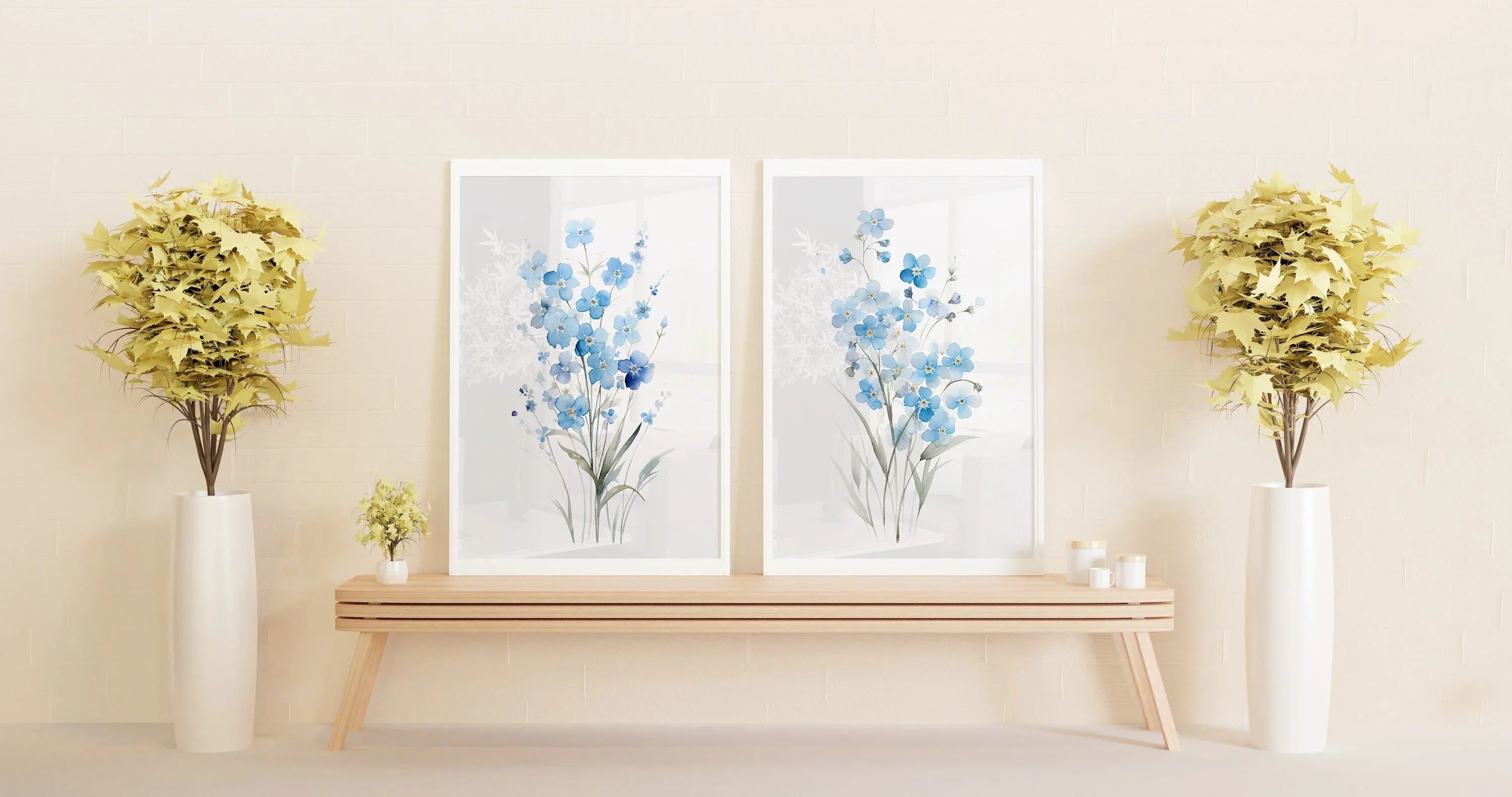 Watercolor forget-me-not blue flowers bedroom wall art unframed 12x12 inch 30x30 cm