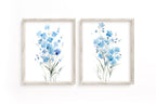 Watercolor forget-me-not blue flowers bedroom wall art in white frame 12x12 inch 30x30 cm