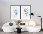 Watercolor forget-me-not blue flowers bedroom wall art in dark wood frame 12x18 inch 30x45 cm