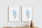 Watercolor forget-me-not blue flowers bedroom wall art in natural wood frame 12x18 inch 30x45 cm