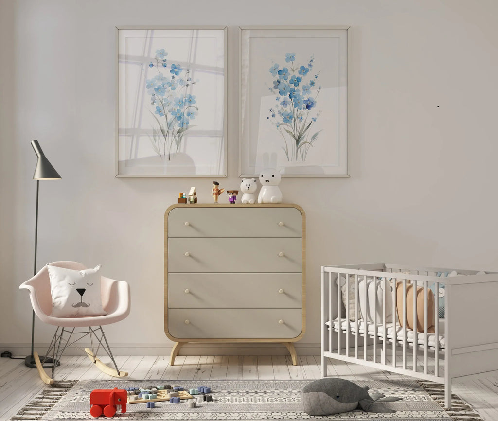 Watercolor forget-me-not blue flowers bedroom wall art unframed 12x18 inch 30x45 cm