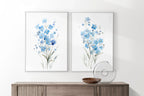 Watercolor forget-me-not blue flowers bedroom wall art in natural wood frame 12x12 inch 30x30 cm