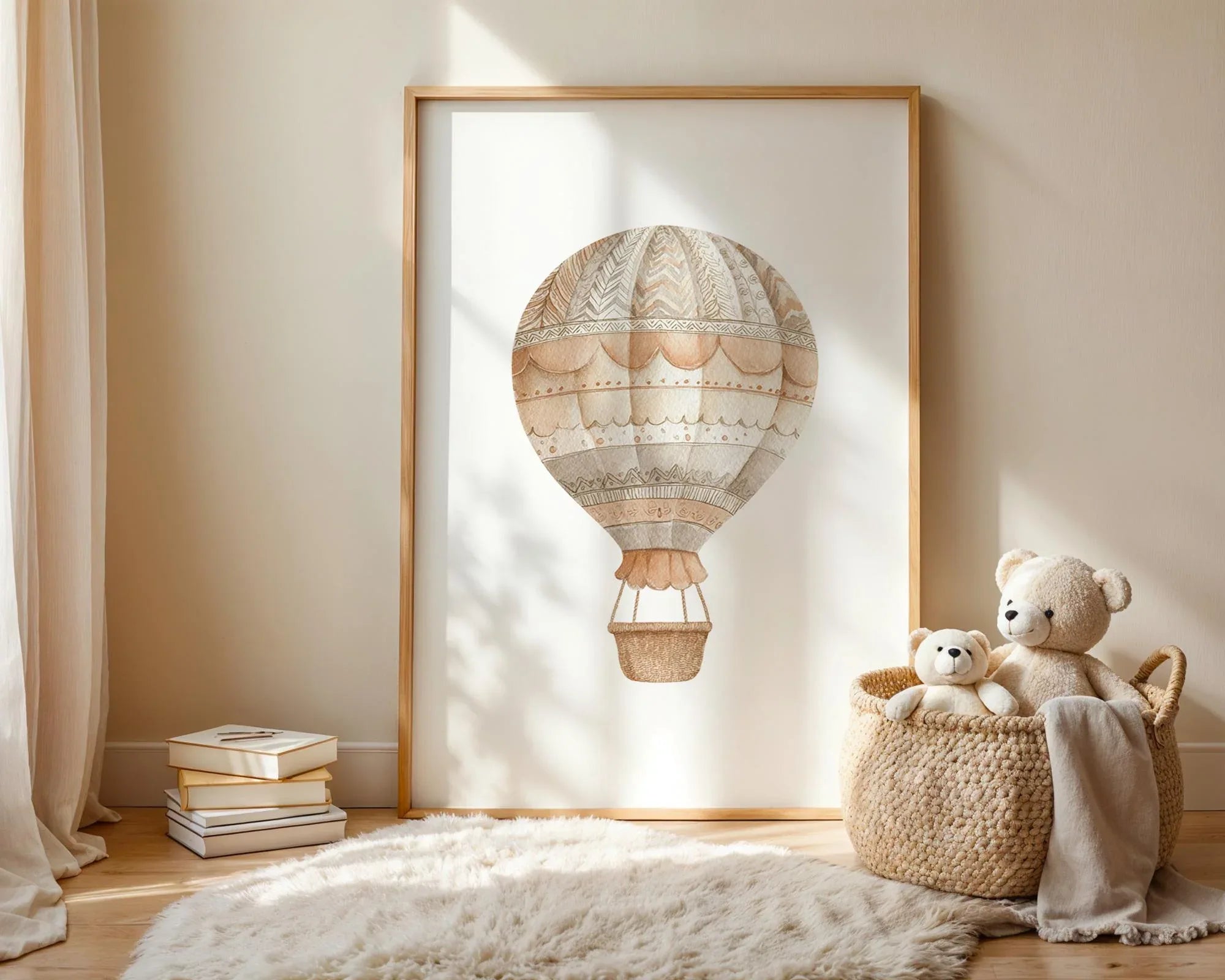 Watercolor hot air balloon vintage truck boho nursery adventure set of 2 unframed 12x12 inch 30x3...