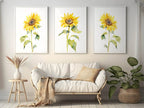 Watercolor sunflower painting triptych set of 3 yellow floral wall art in white frame 12x12 inch ...