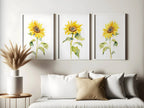 Watercolor sunflower painting triptych set of 3 yellow floral wall art in black frame 12x18 inch ...