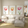 Watercolor tulip painting set of 3 navy blue pink floral bedroom decor in natural wood frame 12x1...