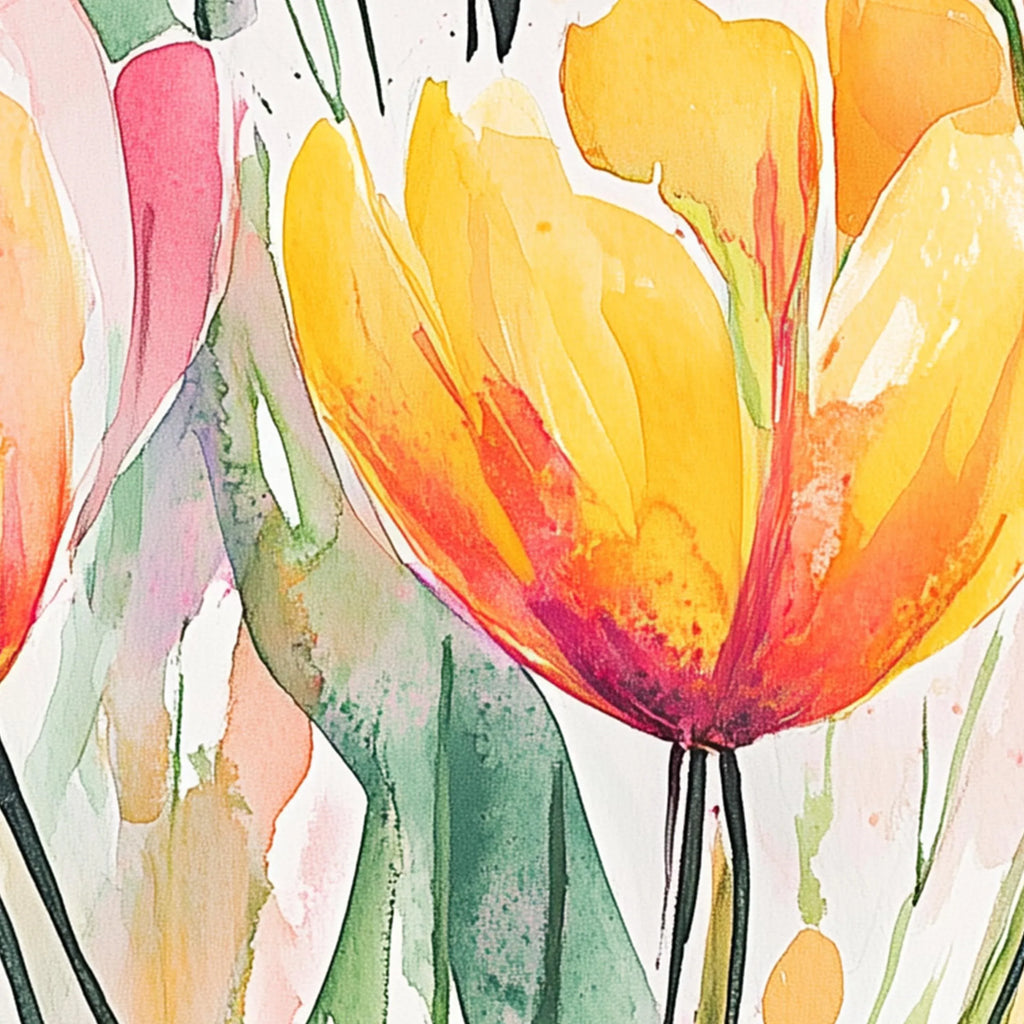 Watercolor tulip yellow pink floral triptych set of 3 wall art unframed 12x12 inch 30x30 cm