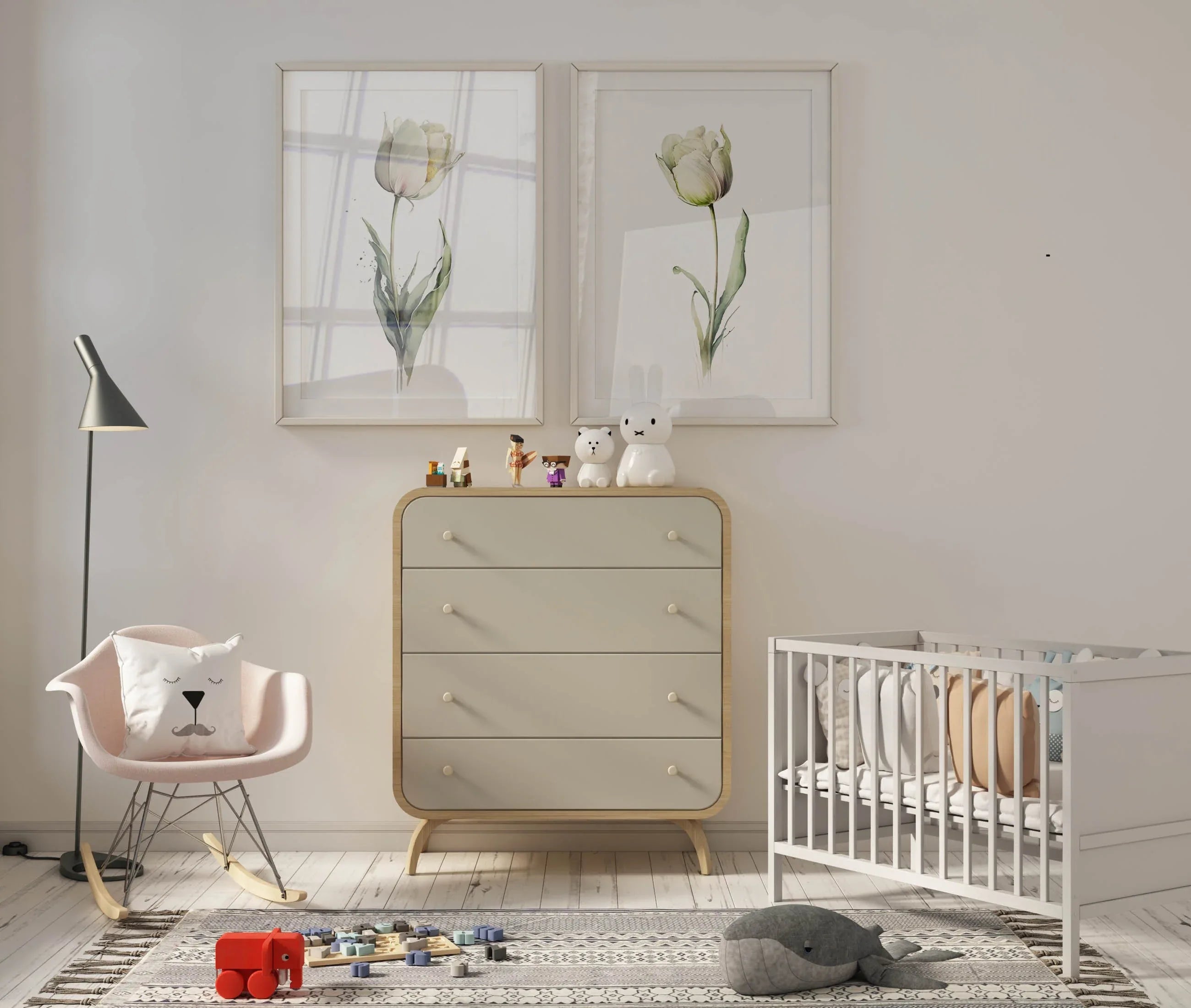 White tulip watercolor painting set of 2 navy cream floral wall art in dark wood frame 12x12 inch...