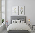 White tulip watercolor painting set of 2 navy cream floral wall art unframed 12x12 inch 30x30 cm