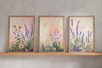 Lavender wildflower botanical triptych set of 3 pastel wall art unframed 12x18 inch 30x45 cm