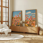 Wildflower meadow photography set of 2 pink cosmos summer garden wall art in black frame 12x12 in...