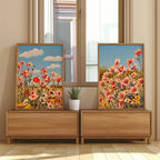 Wildflower meadow photography set of 2 pink cosmos summer garden wall art in dark wood frame 12x1...