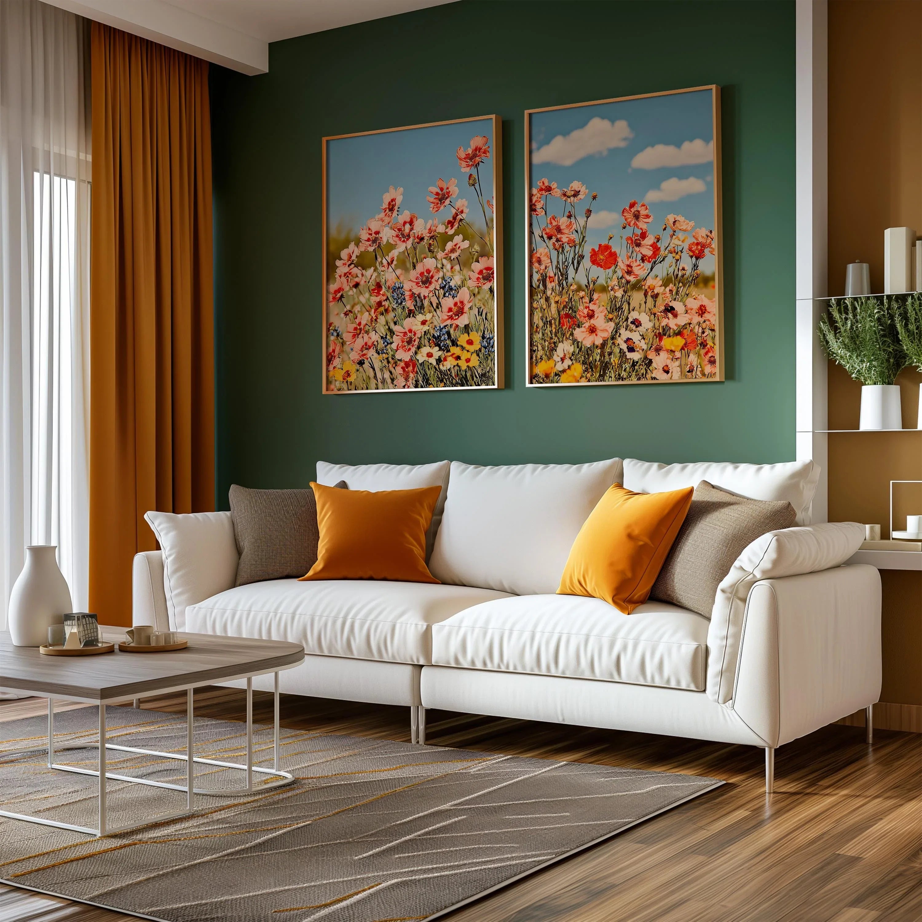 Wildflower meadow photography set of 2 pink cosmos summer garden wall art in natural wood frame 1...