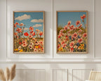 Wildflower meadow photography set of 2 pink cosmos summer garden wall art in natural wood frame 1...
