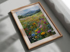 Impressionist wildflower meadow mountain landscape colorful floral wall art in white frame 12x12 ...