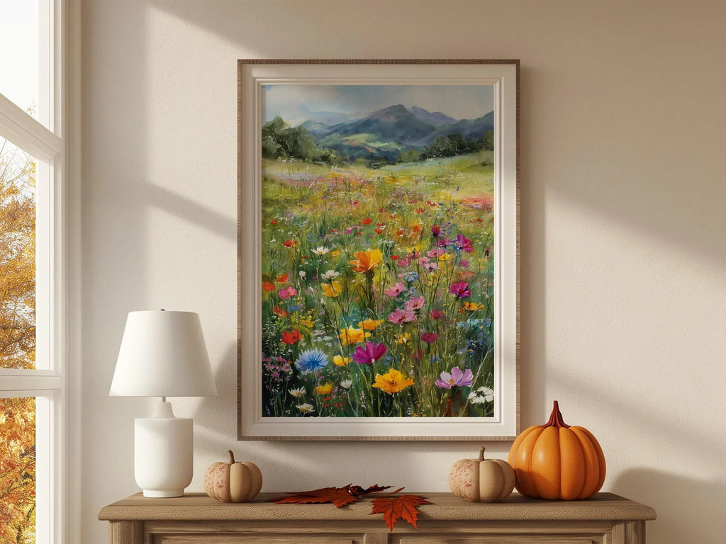 Impressionist wildflower meadow mountain landscape colorful floral wall art unframed 12x18 inch 3...