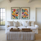 Modern wildflower floral wall art set of 2 orange pink bedroom decor in white frame 12x18 inch 30...