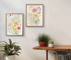 Colorful wildflower watercolor floral wall art set of 2 unframed 12x12 inch 30x30 cm