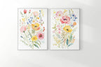 Colorful wildflower watercolor floral wall art set of 2 unframed 12x18 inch 30x45 cm