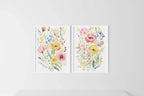 Colorful wildflower watercolor floral wall art set of 2 in natural wood frame 12x12 inch 30x30 cm