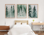 Winter pine tree watercolor forest landscape set of 3 wall art unframed 12x12 inch 30x30 cm