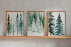 Winter pine tree watercolor forest landscape set of 3 wall art in black frame 12x18 inch 30x45 cm