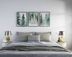 Winter pine tree watercolor forest landscape set of 3 wall art in dark wood frame 12x18 inch 30x4...