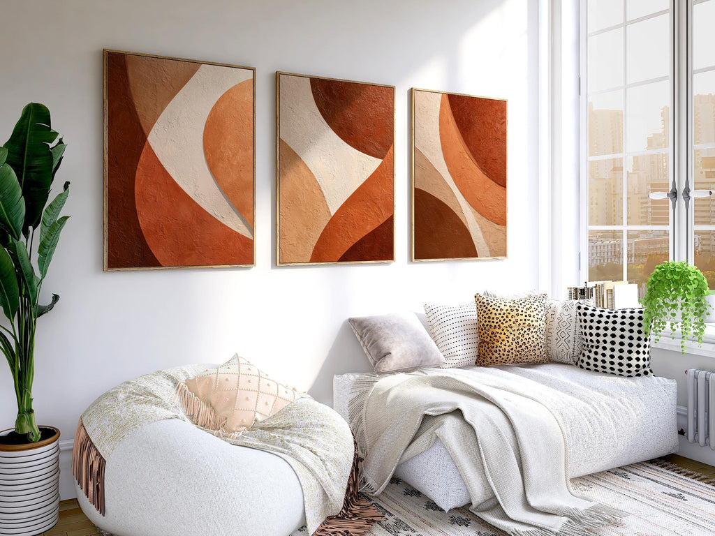 Abstract Terracotta Art Prints Set of 3 Warm Geometric Wall Art