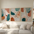 Abstract Boho Prints Set of 3, Teal Terracotta Wall Art, Organic Shapes Modern Posters for Living Room Bedroom Decor