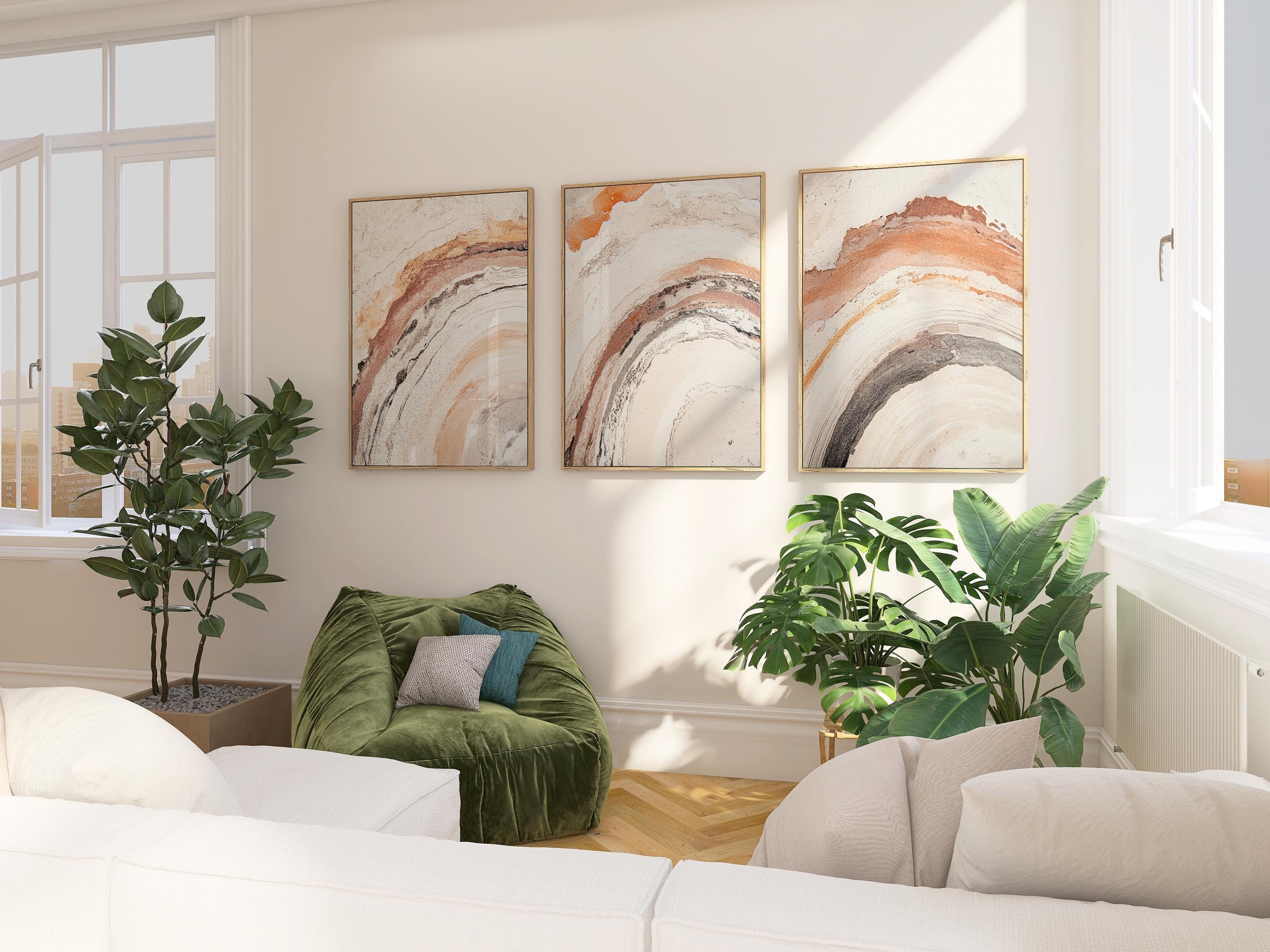 Abstract Terracotta Beige Triptych: Textured Earth Tone Prints