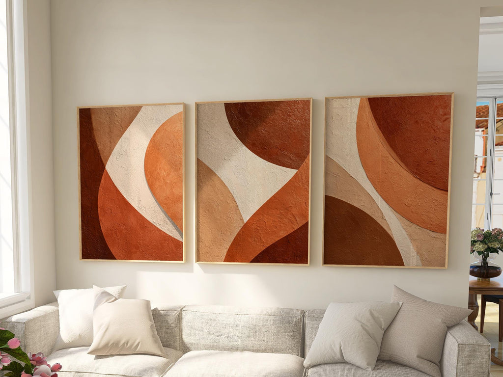 Abstract Terracotta Art Prints Set of 3 Warm Geometric Wall Art